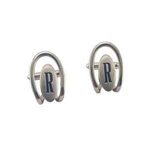 Vintage Swank Silver Tone Initial "R" Cufflinks 1" Oval Design